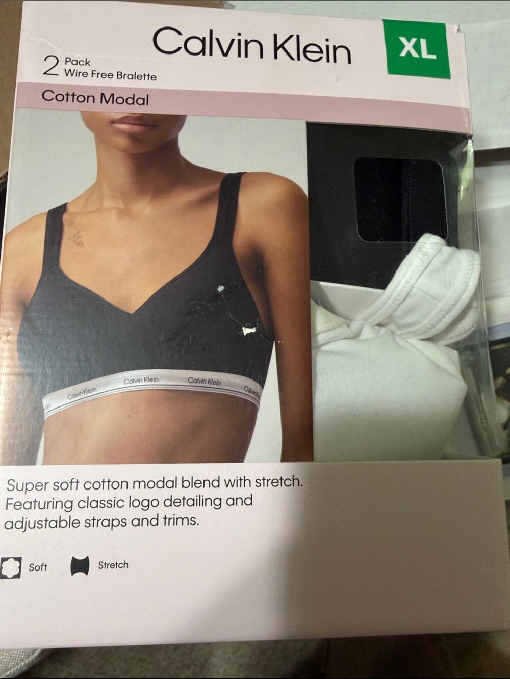 NIB Calvin Klein Women's 2 Pack Wire Free Bralette Modal Black & White - XL